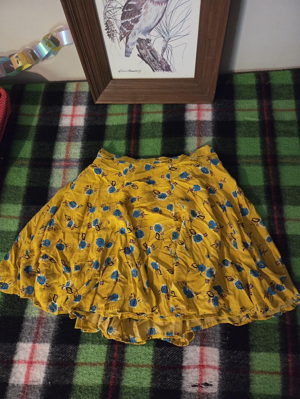 Floral Yellow Tiered Skirt Small yellow skirt with blue flowers by kimchi blue s